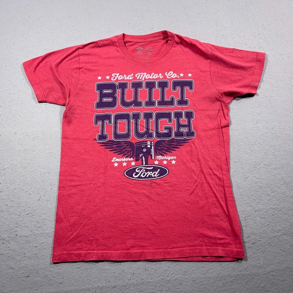 Ford Shirt Men Medium Red Dearborn Michigan Graphic Tee Built Tough TEE